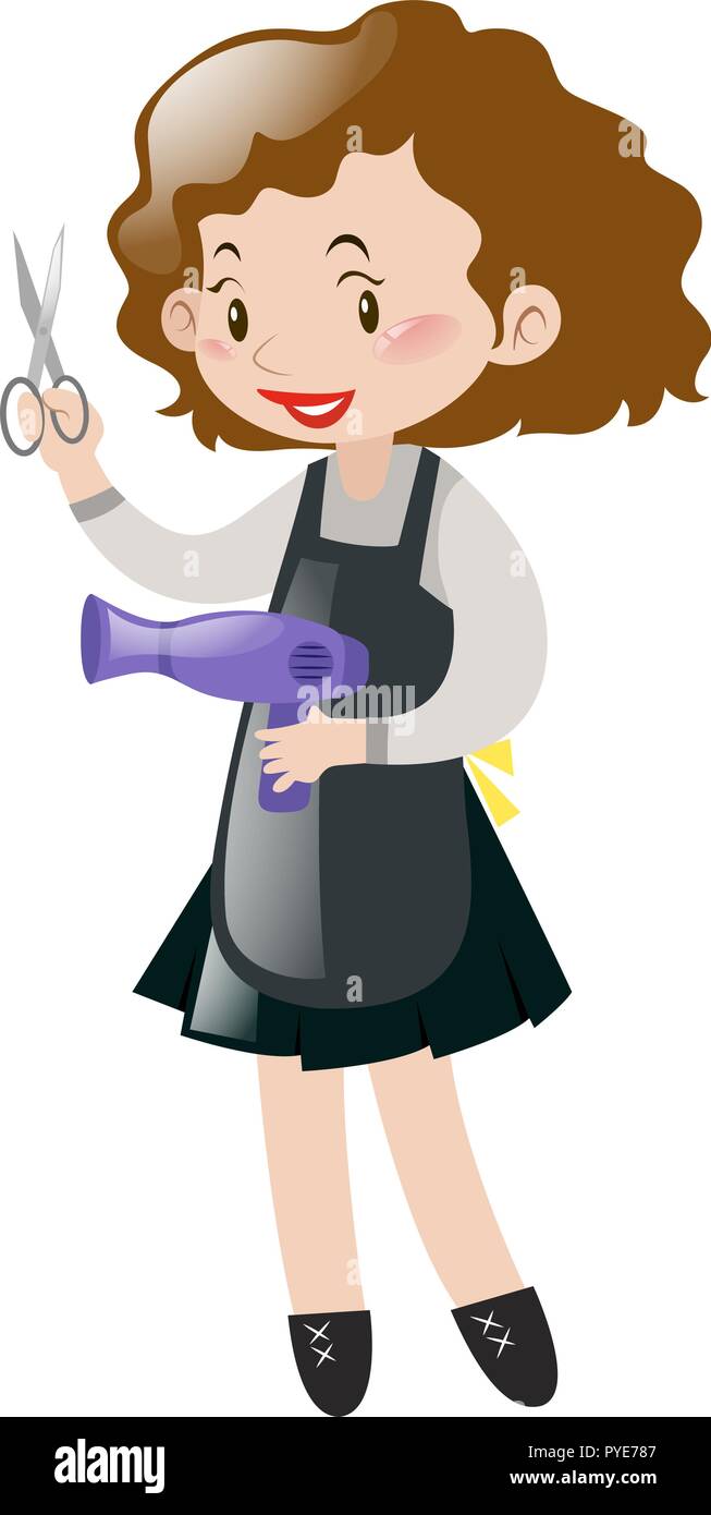 Hairdresser Holding Scissors And Blowdryer Illustration Stock