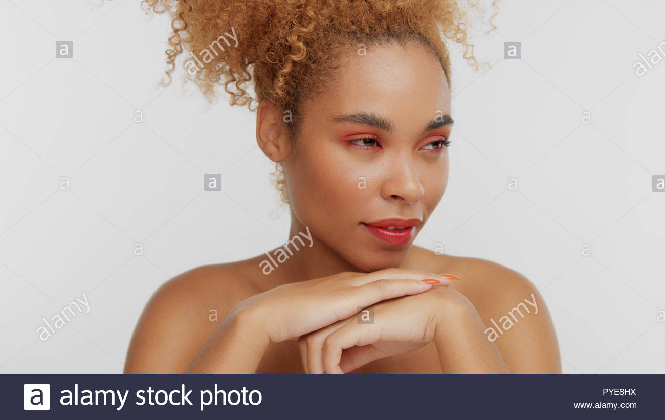 Mixed Race Black Blonde Model With Curly Hair Stock Photo