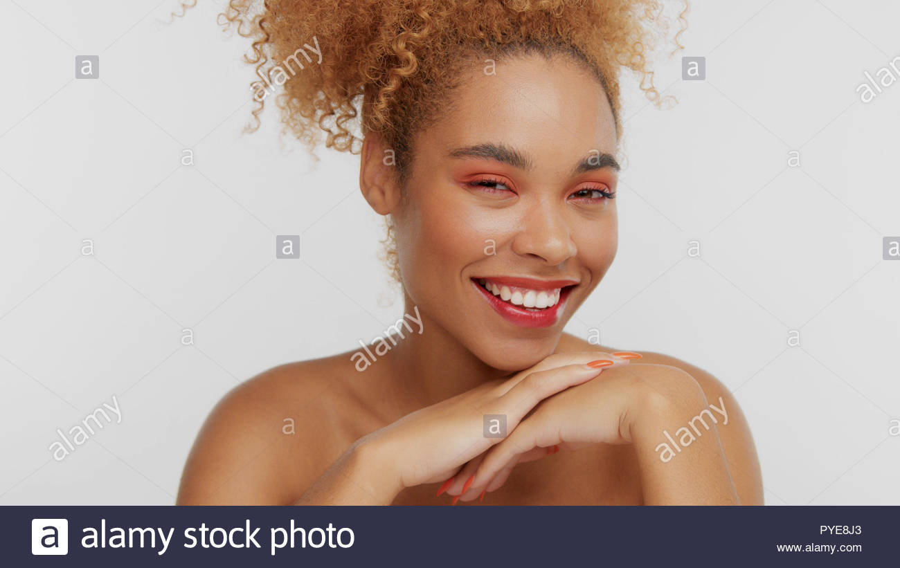 Mixed Race Black Blonde Model With Curly Hair Stock Photo