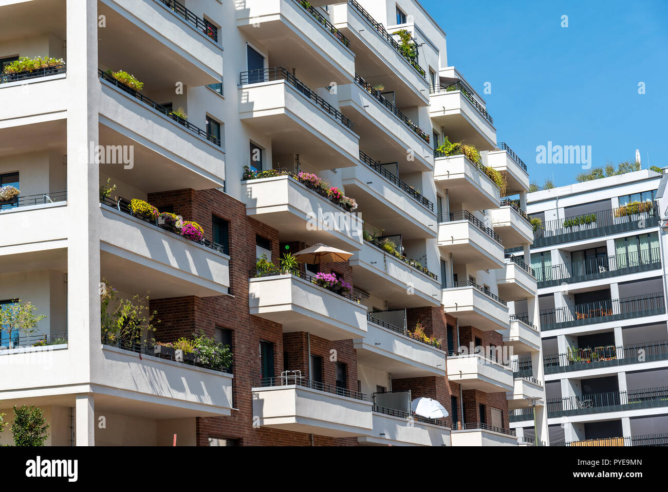 Detail of a white modern apartment house seen in Berlin, Germany Stock ...