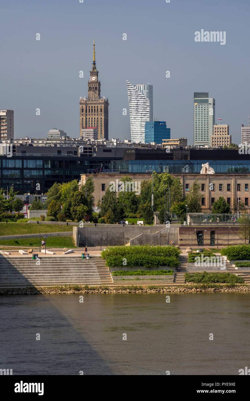 A view from the Swietokrzyski bridge on the Warsaw skyline, Poland 2018. Stock Photo