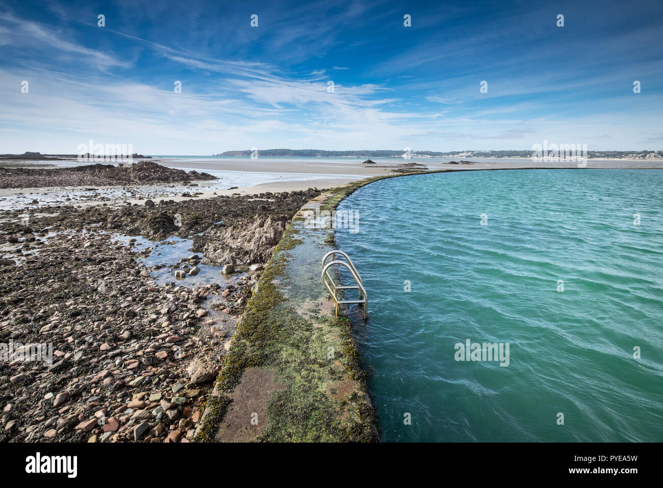 Victorian seawater swimming pool at St Aubin’s Bay, St Helier, Jersey Stock Photo