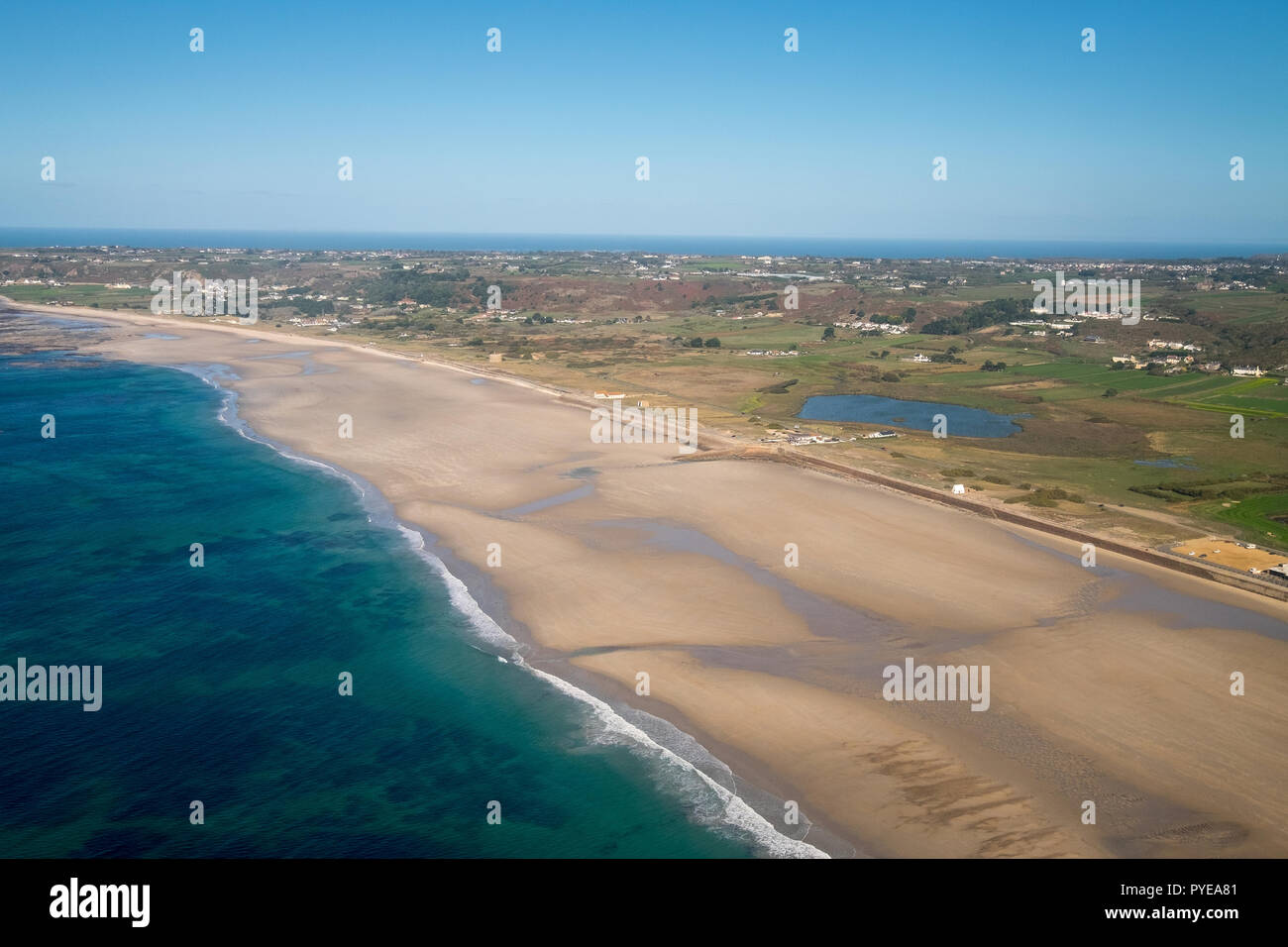 Aerial view of St Ouen's Beach in Jersey, The Channel Islands Stock Photo