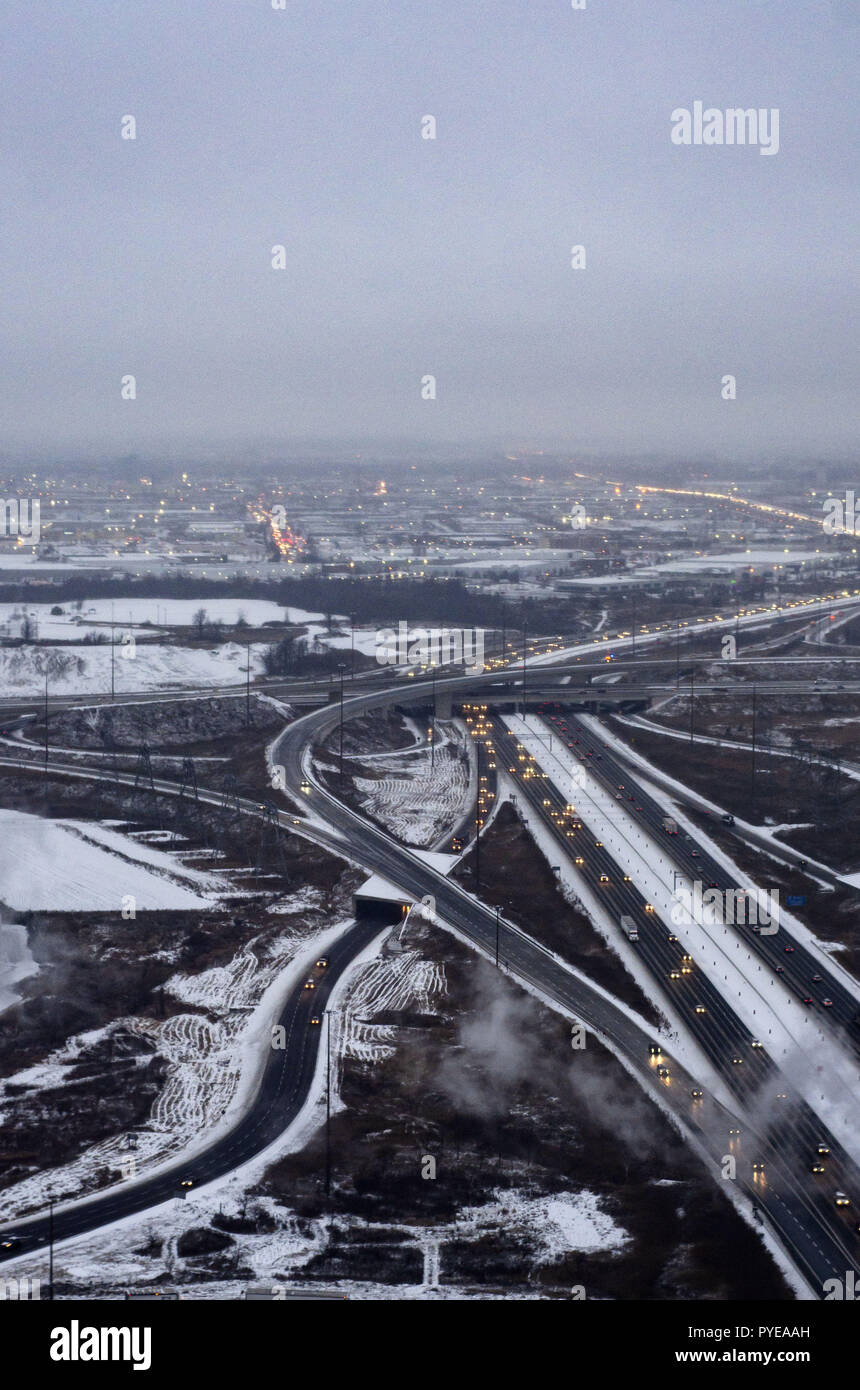 Aerial View Of An Snowy Highway Taken From A Plane On Route For Toronto International Airport Stock Photo Alamy