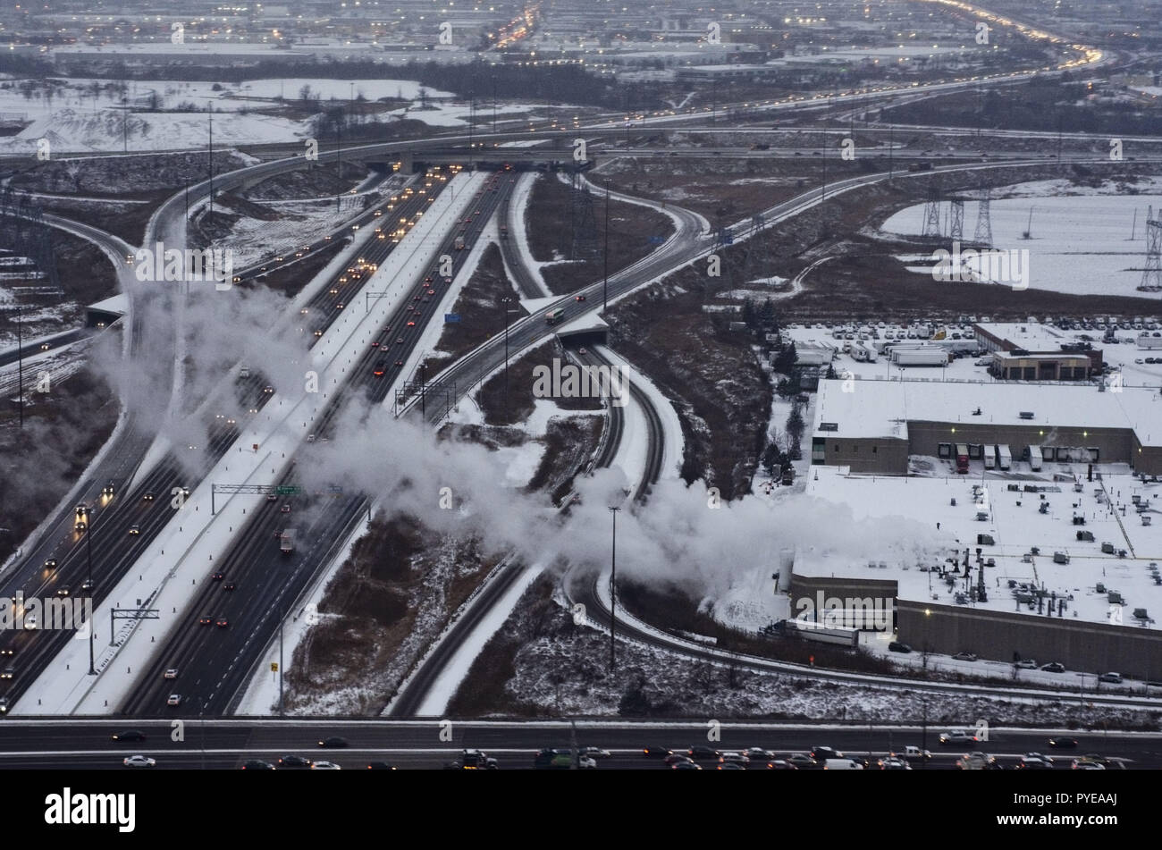 Aerial View Of An Snowy Highway Taken From A Plane On Route For Toronto International Airport Stock Photo Alamy