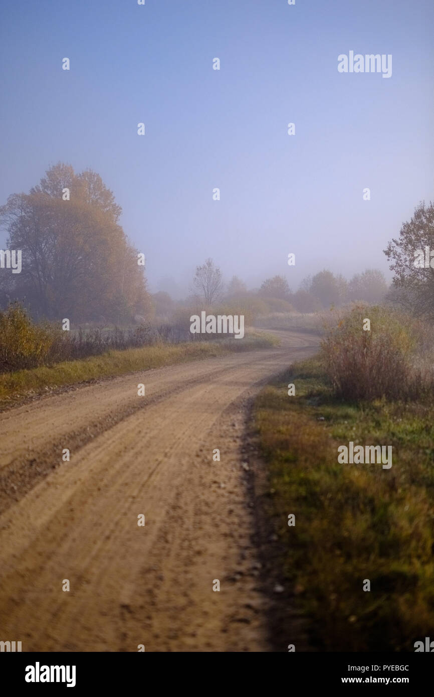 pleasing the senses or mind aesthetically country gravel road in autumn ...