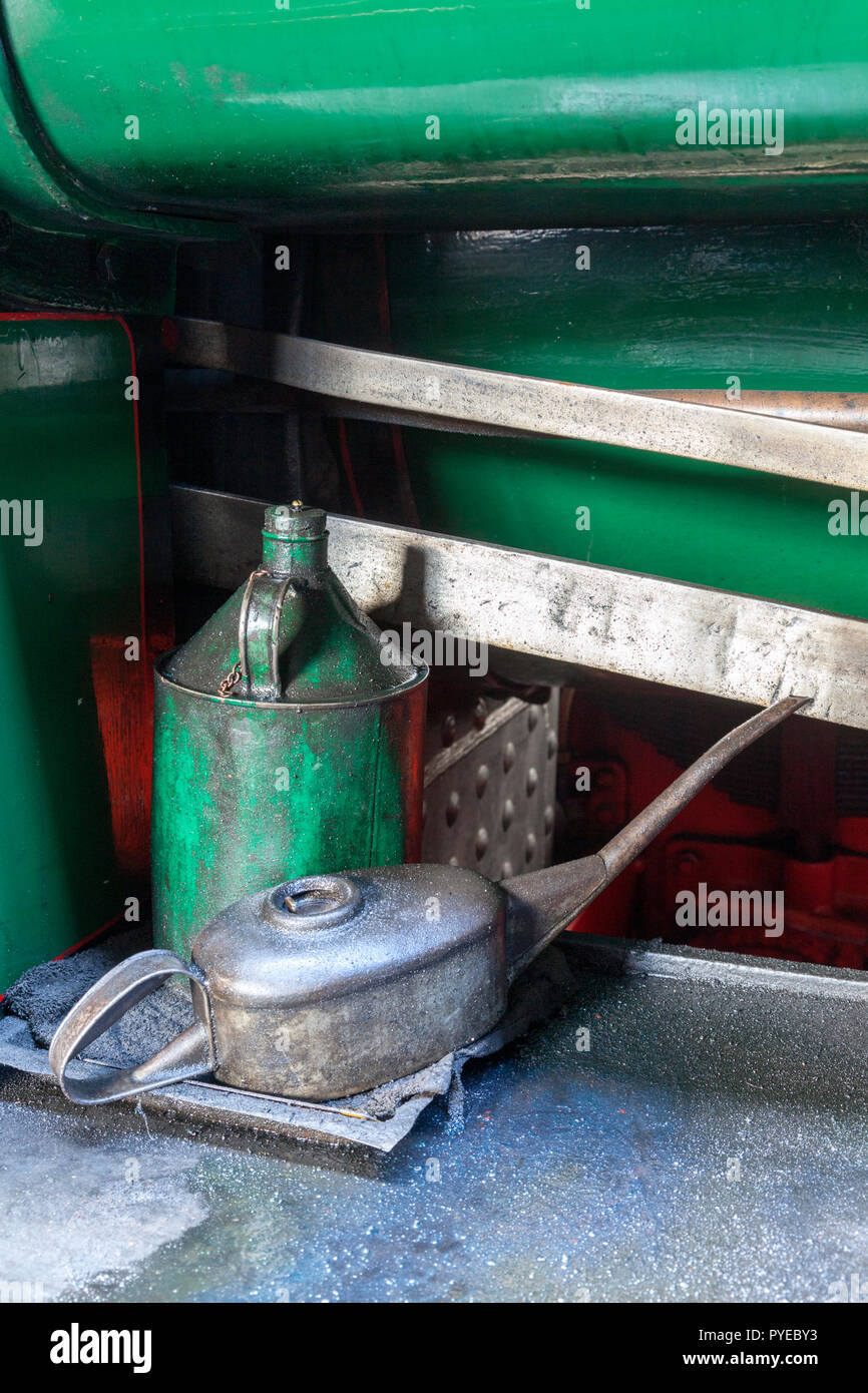 Old oil can in an engineering workshop Stock Photo