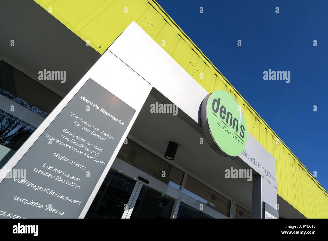 Entrance of a denn’s organic supermarket. Denn’s Biomarkt is a