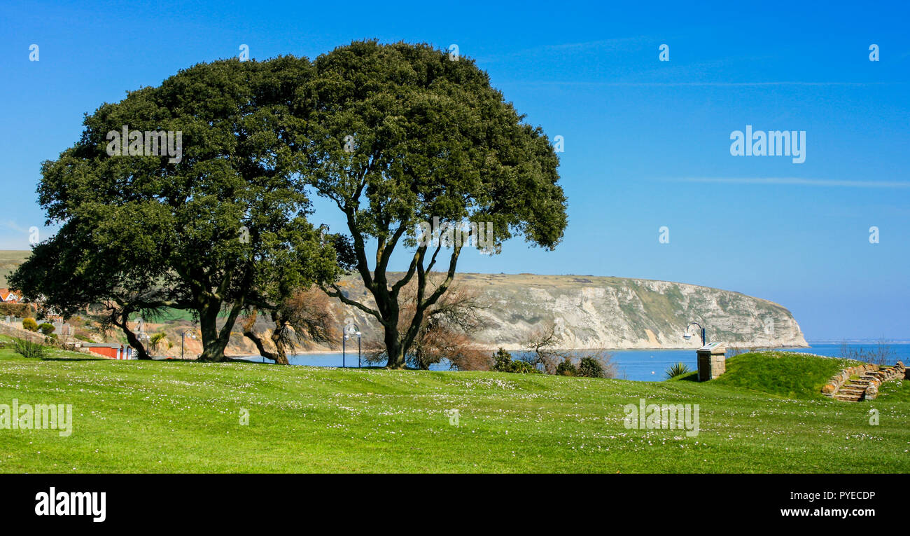 Landscape view towards Ballard Down from Swanage Bay Stock Photo