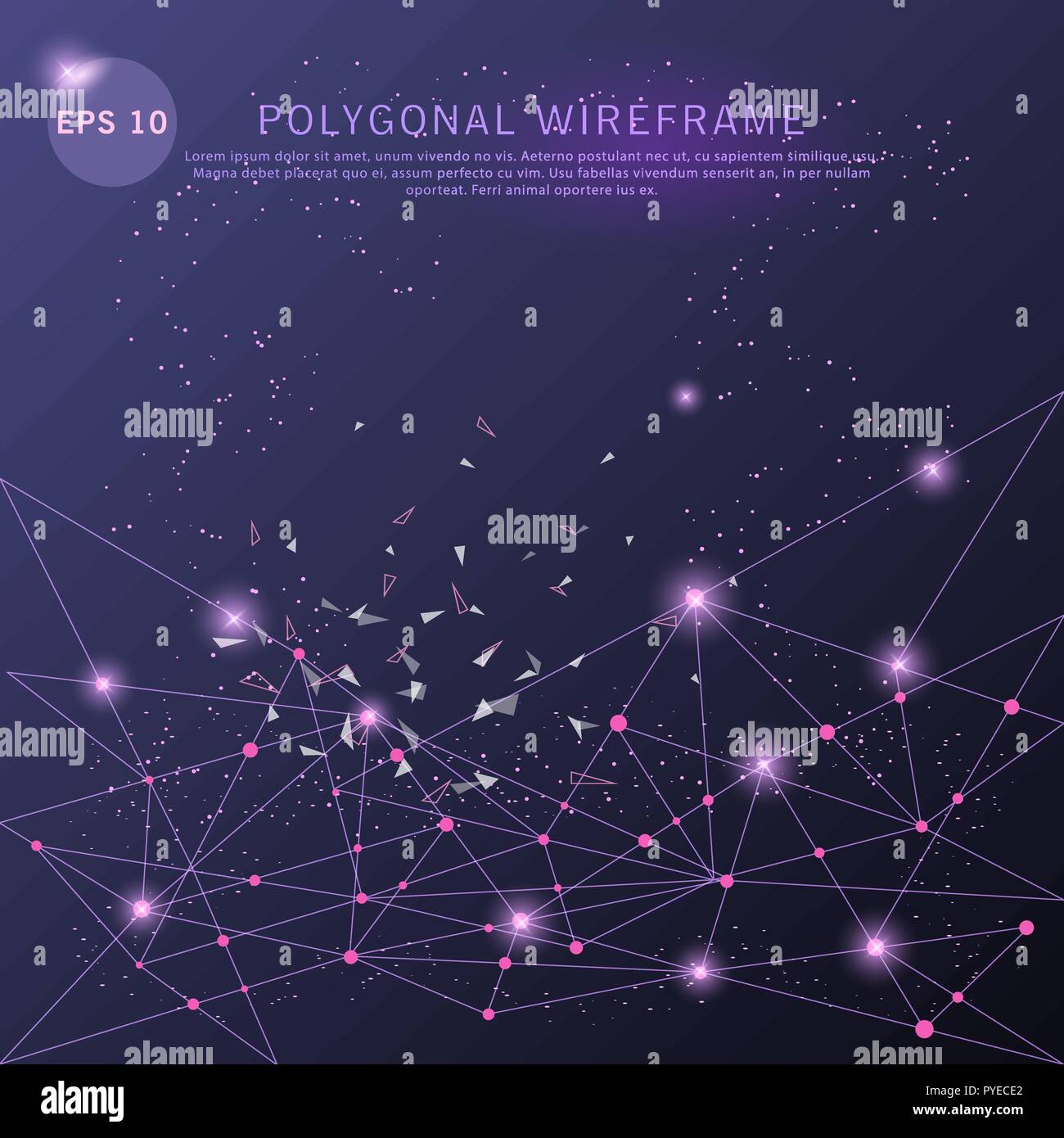 Abstract blue background polygonal digitally drawn futuristic low poly wire frame shape point, composition and lines vector illustration. Stock Vector