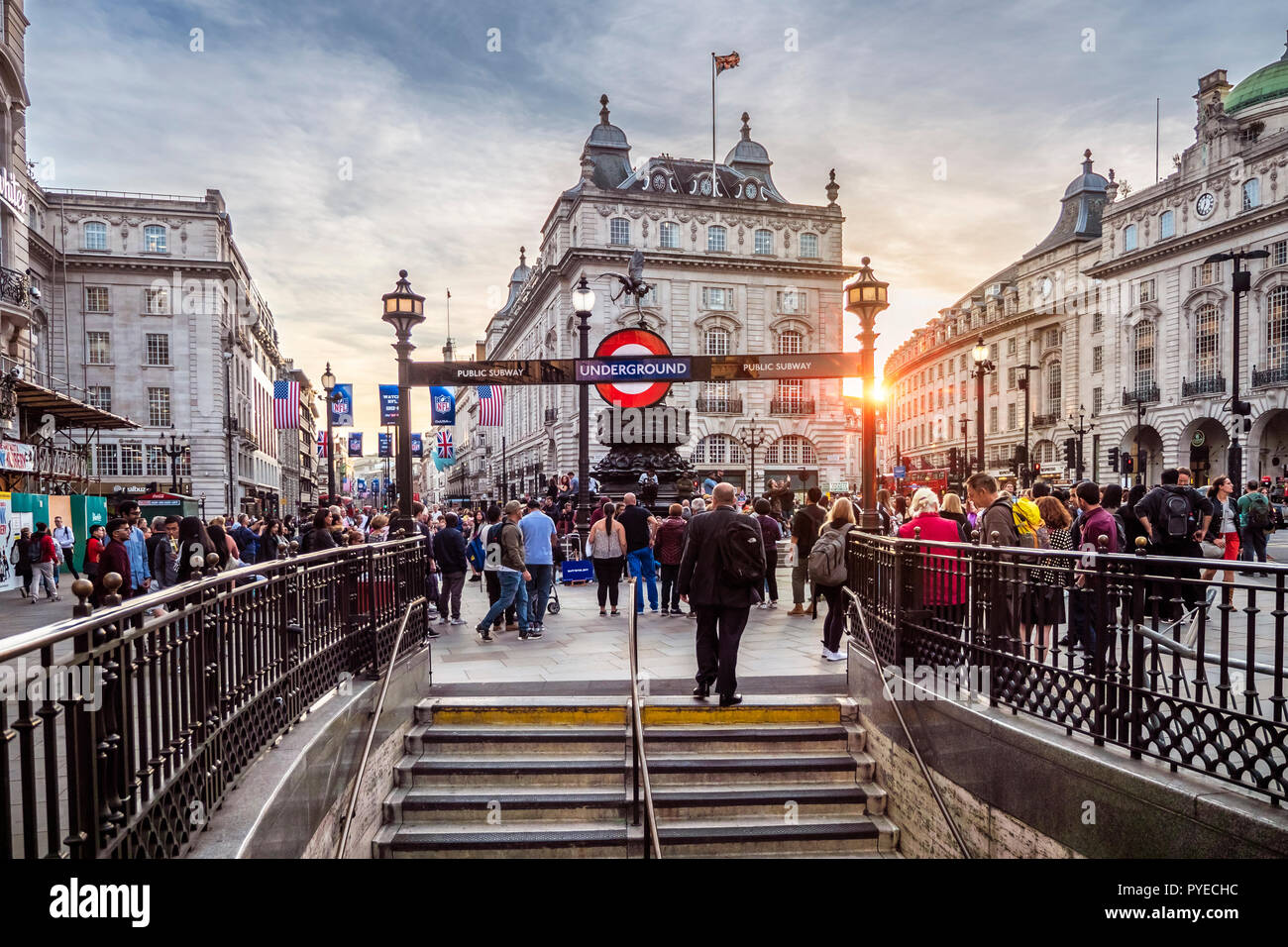 Piccadilly Circus in London, UK at sunset. Stock Photo