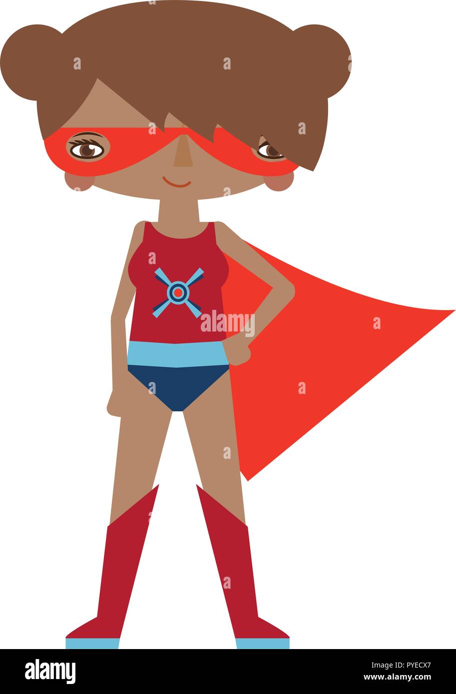Vector Red and blue caped superhero graphic editable illustration with super powers. Use for scrapbooking, crafting, quilting Stock Vector