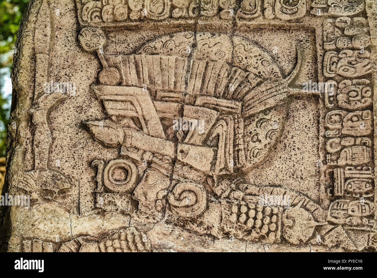 Guatemala Aguateca, particular stele king's conquest of Ceibal against the king of the name AguatecaÂ the name of the king is Balam Chan Cahuil Stock Photo