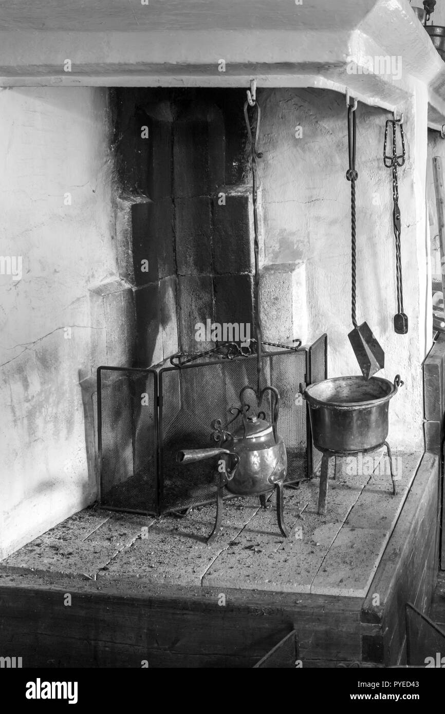 Cooking fireplace and oven in an old Swedish farm house in northern
