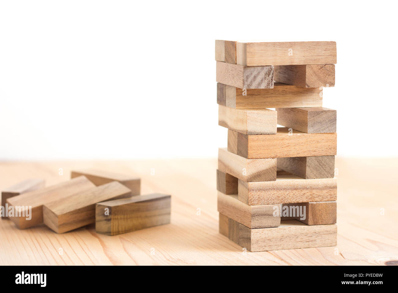 tower made of toy wood blocks Stock Photo