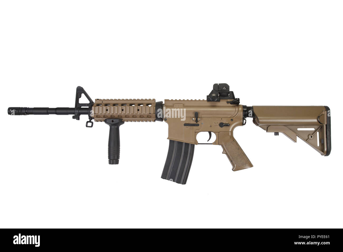 M4 special forces assault rifle in tan color isolated on a white background Stock Photo