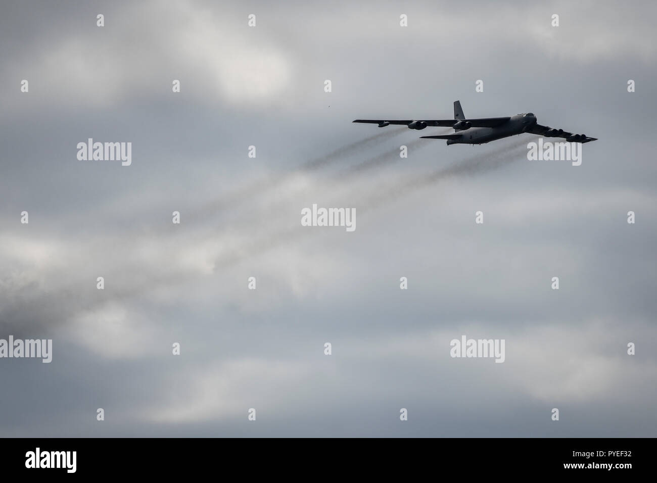 A B-52 Stratofortress, assigned to 2nd Bomb Wing, Barksdale Air Force Base, Louisiana, participates in an aerial demonstration at Hurlburt Field, Florida, Oct. 26, 2018. During the event, 12 aircraft from across the Air Force participated in an aerial demonstration in honor of Master Sgt. John Chapman, a combat controller who made the ultimate sacrifice during an intense battle in the mountains of Afghanistan. Chapman was posthumously awarded the Medal of Honor on Aug. 22, 2018. (U.S. Air Force photo by Senior Airman Dennis Spain) Stock Photo