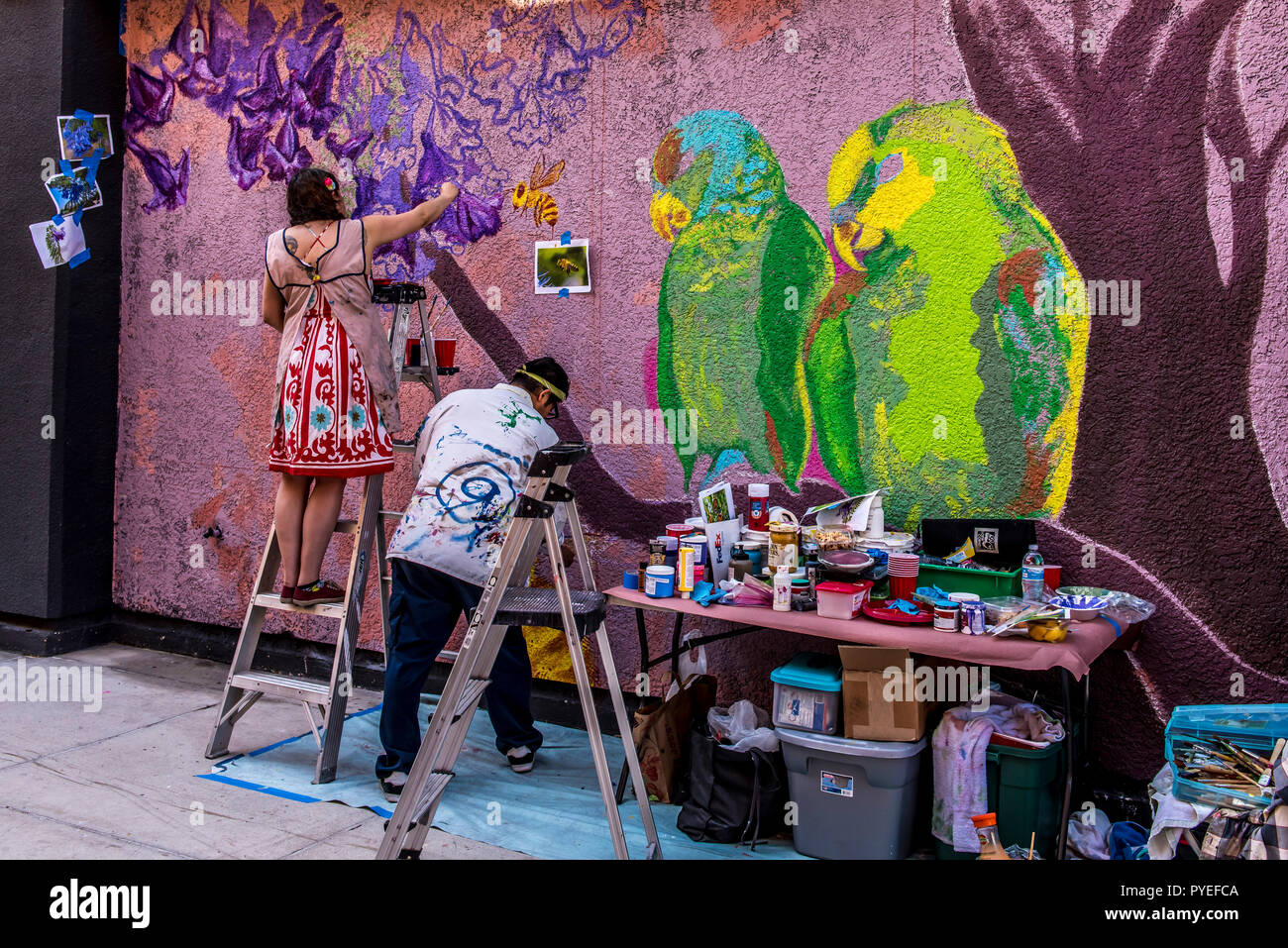 Artists painting a mural Stock Photo Alamy