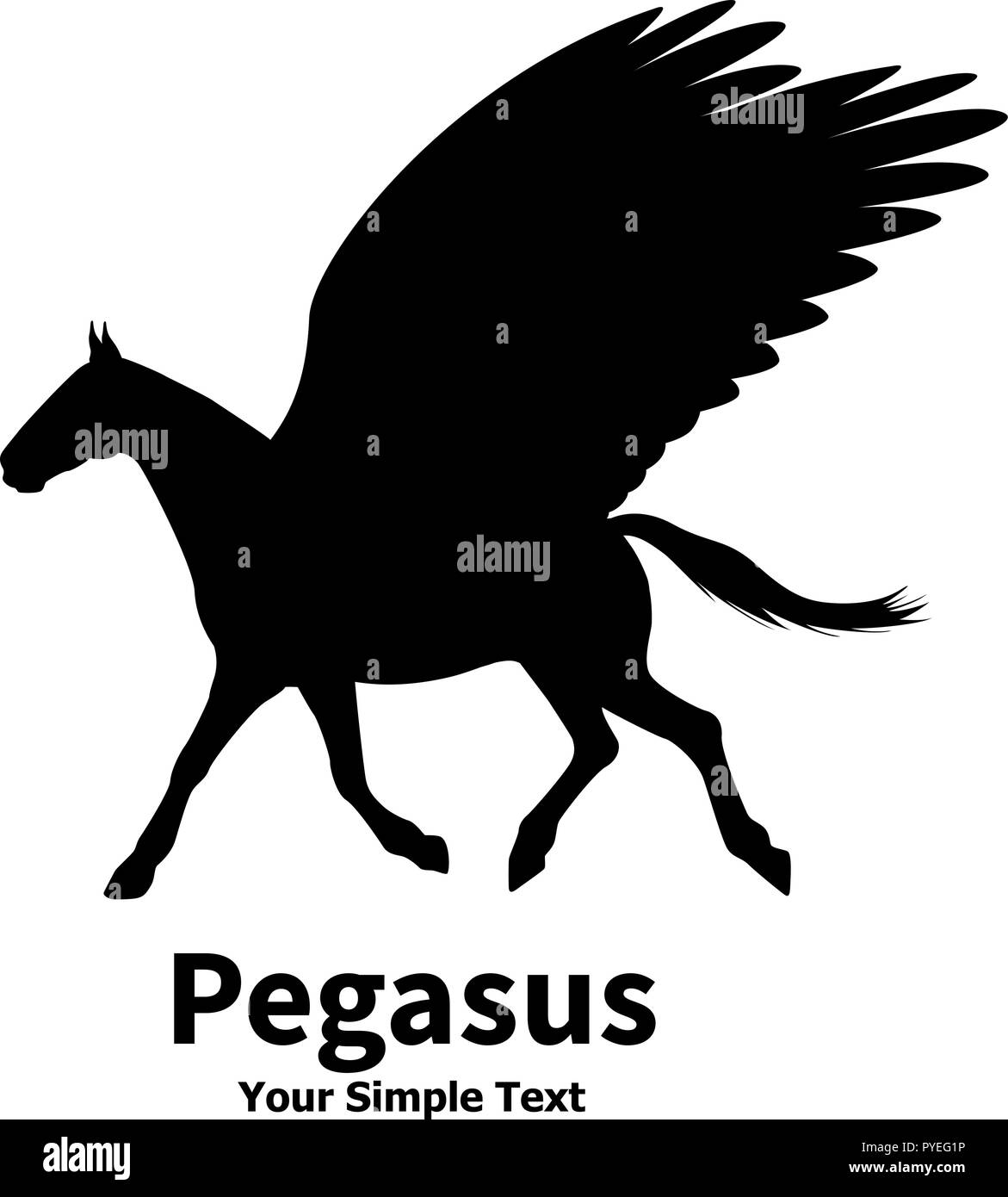 Vector illustration of a silhouette of a running pegasus Stock Vector