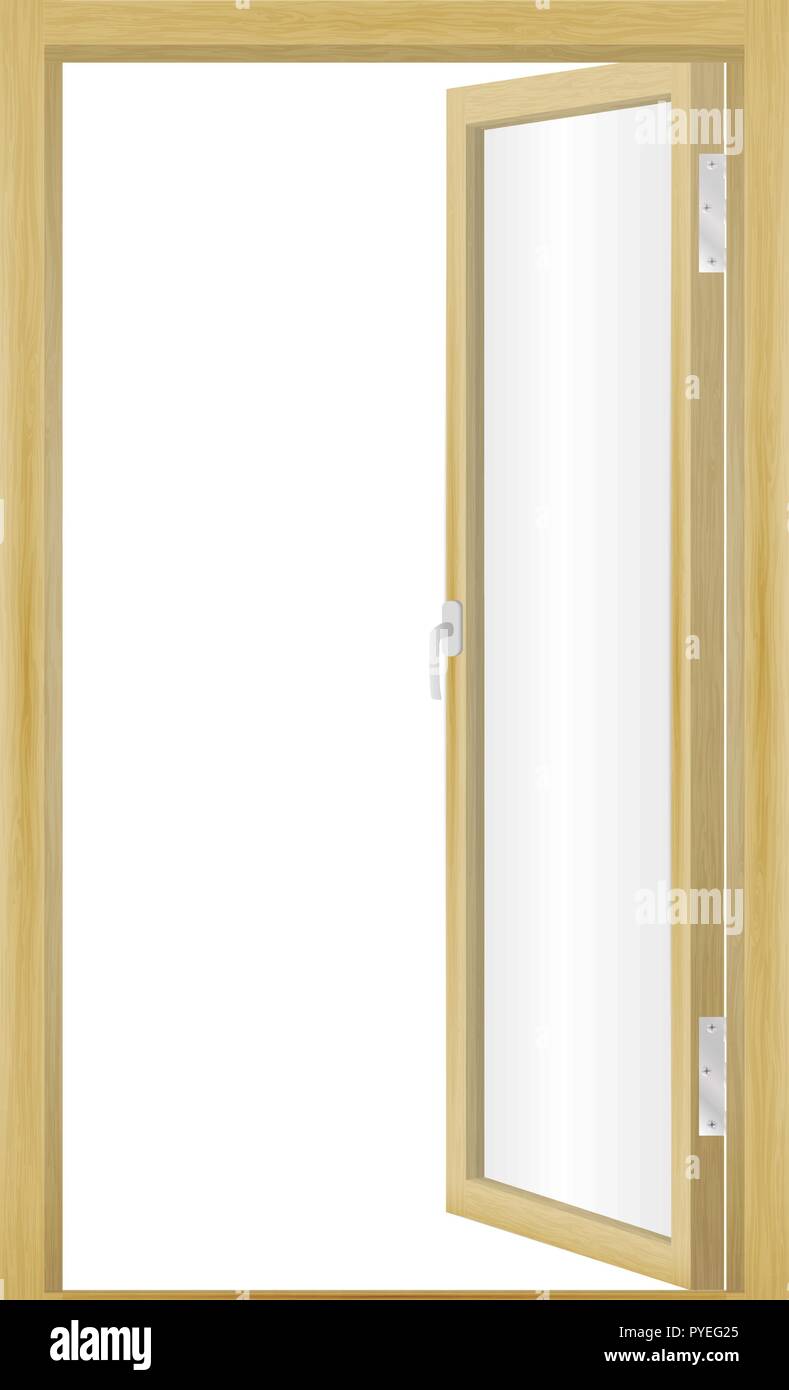 Vector illustration of an open wood door Stock Vector