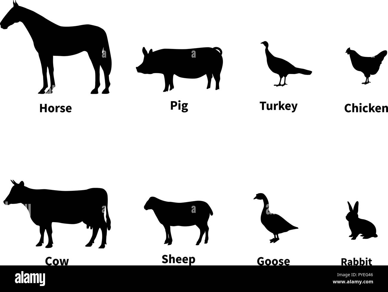 Silhouettes set of livestock Stock Vector