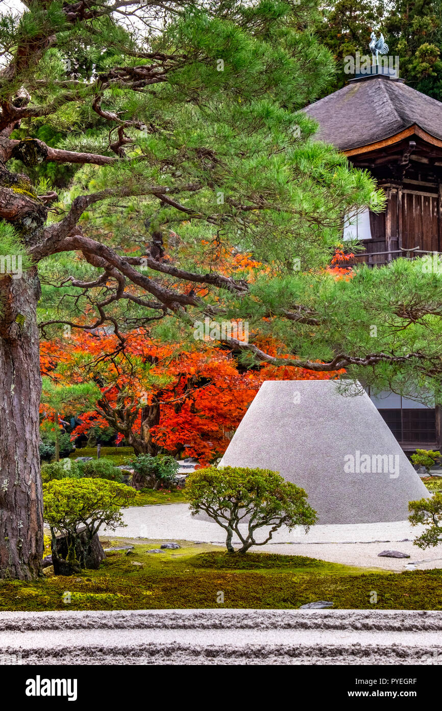 Famous Ginkaku-ji (Silver Pavilion) officially named Jishō-ji ('Temple of Shining Mercy”)  at autumn day, Kyoto, Kansai, Japan Stock Photo
