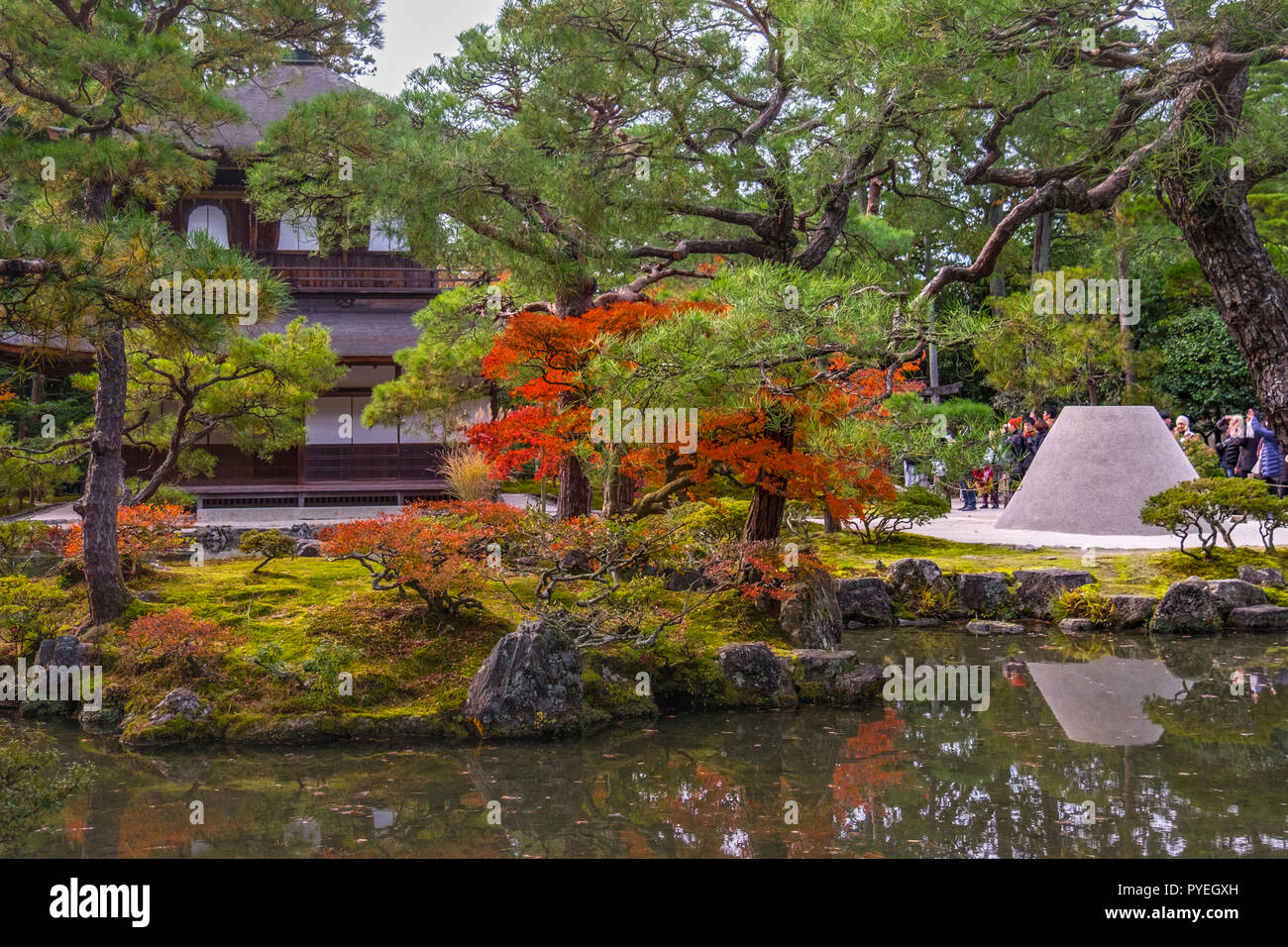 Famous Ginkaku-ji (Silver Pavilion) officially named Jishō-ji ('Temple of Shining Mercy”)  at autumn day, Kyoto, Kansai, Japan Stock Photo