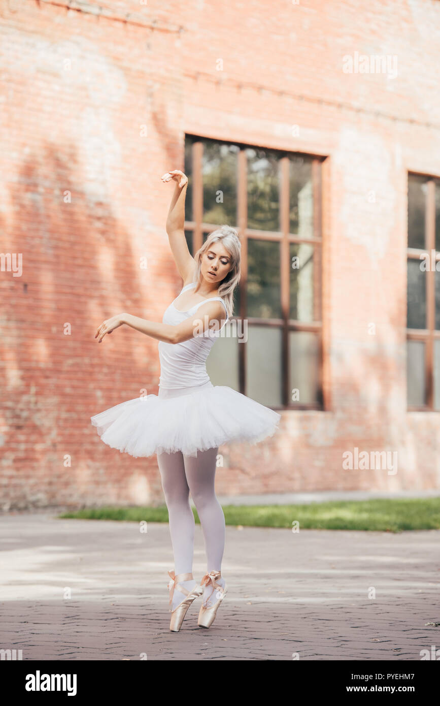 beautiful young ballerina in pointe shoes dancing on urban street Stock  Photo - Alamy