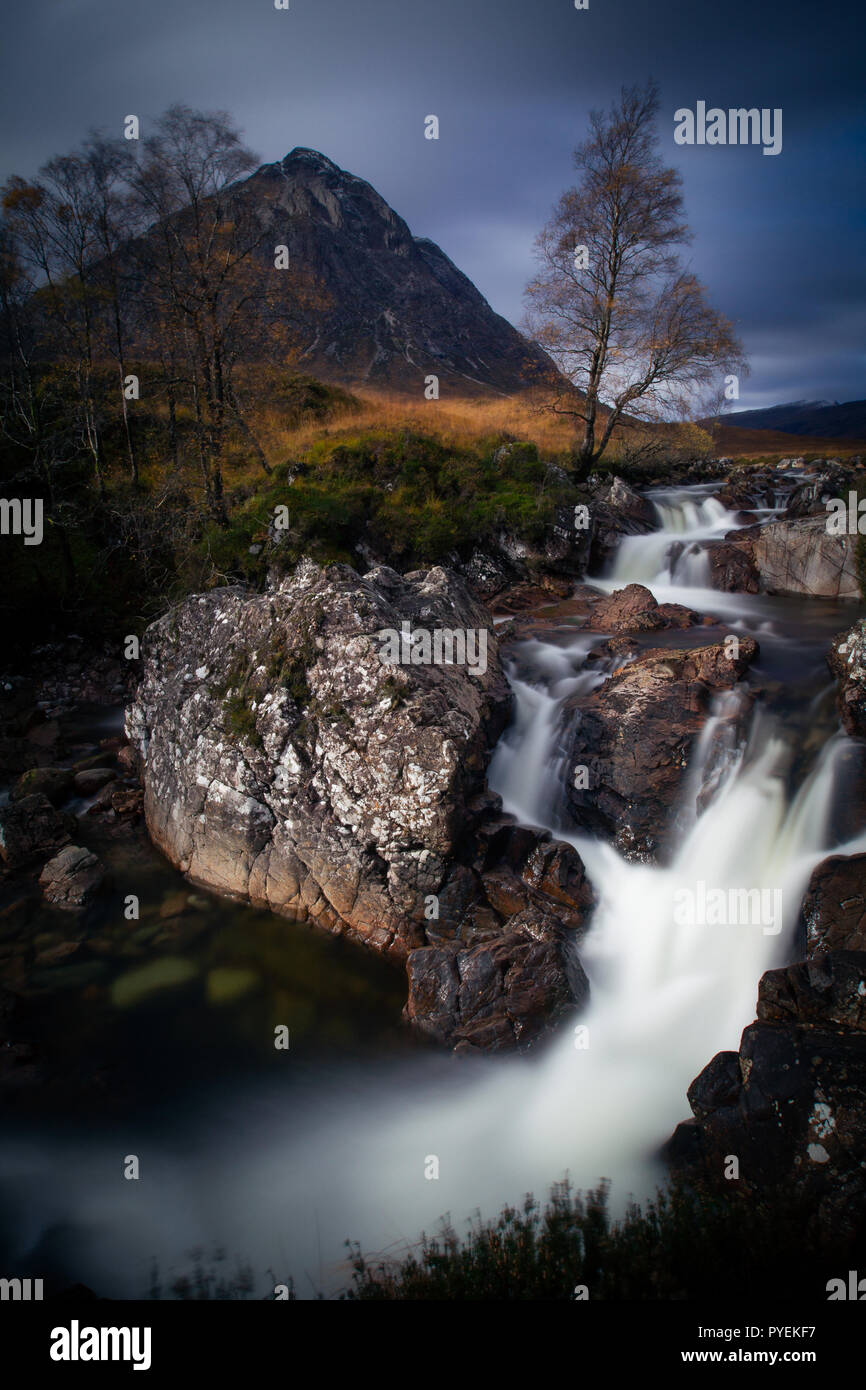 Waterfall in Glen Etive, Scotland. Stock Photo