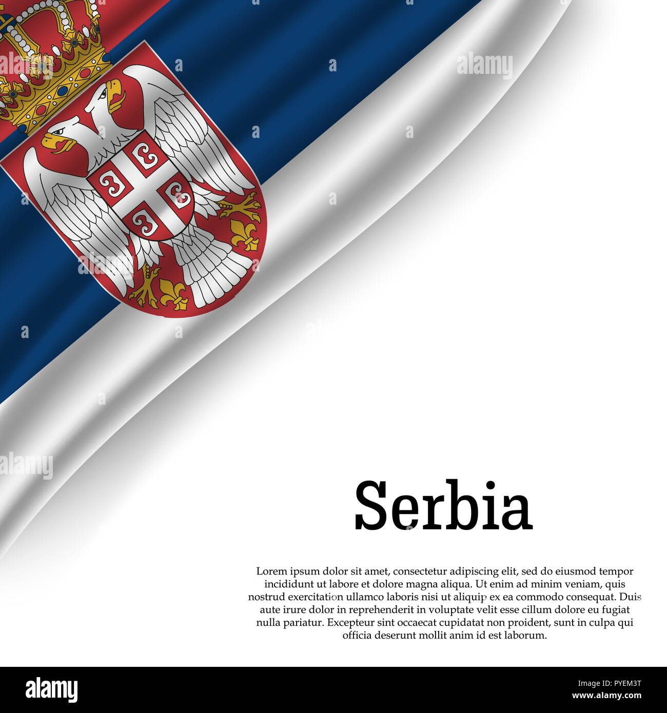 waving flag of Serbia on white background. Template for independence ...