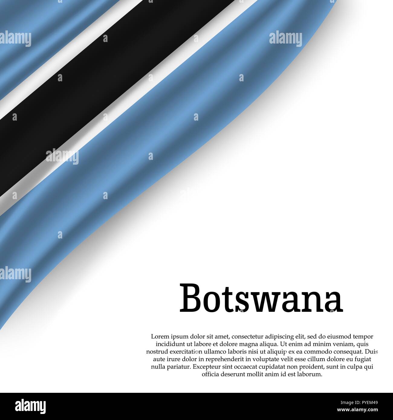 waving flag of Botswana on white background. Template for independence ...
