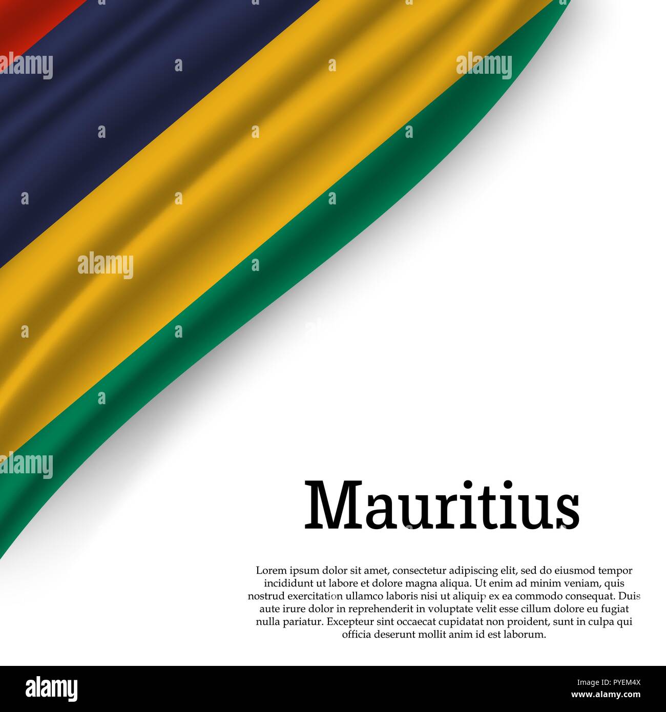waving flag of Mauritius on white background. Template for independence ...