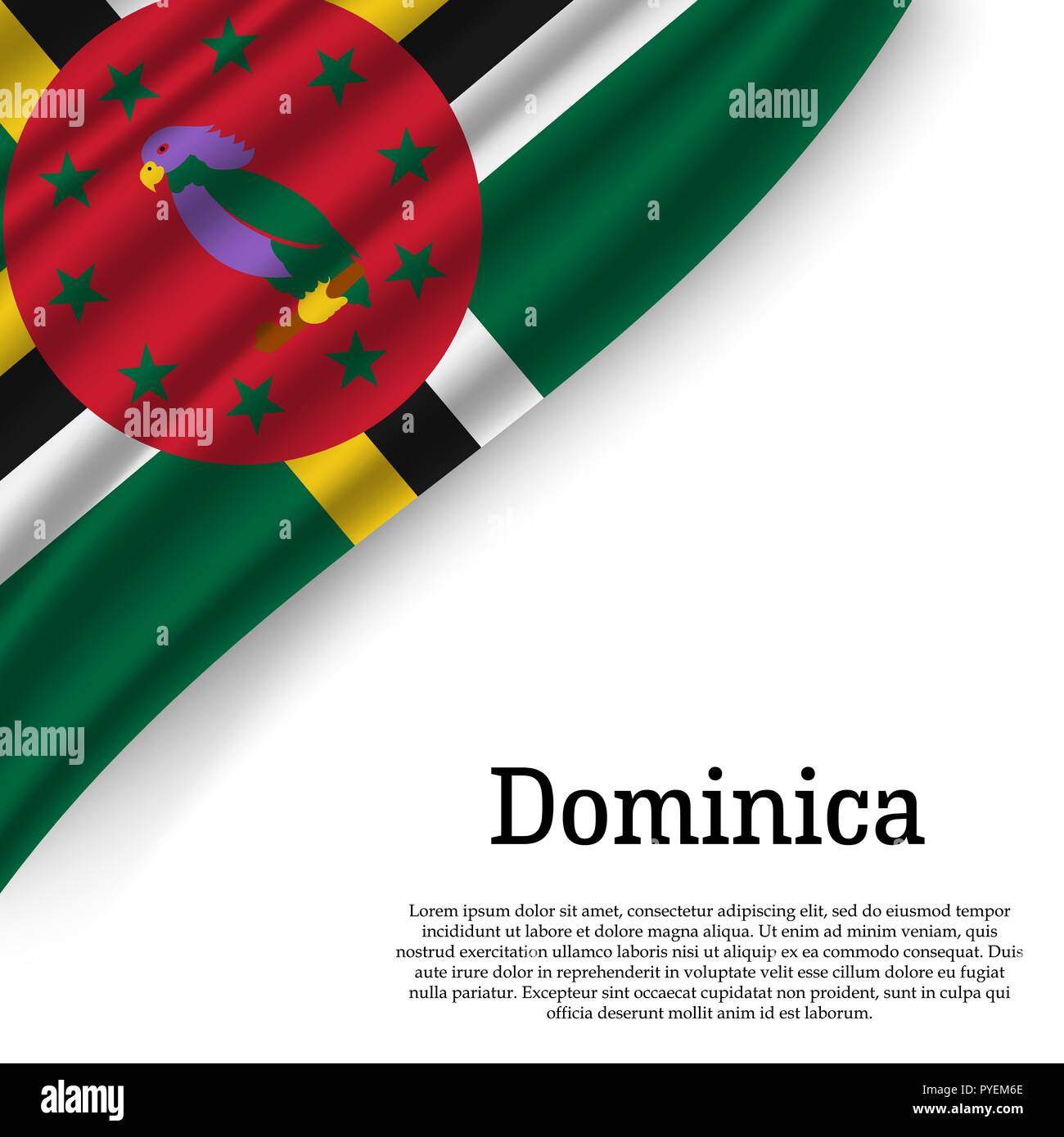 waving flag of Dominica on white background. Template for independence ...