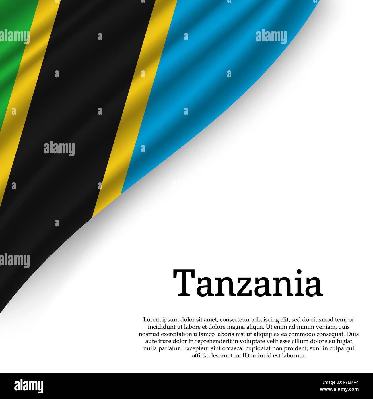 waving flag of Tanzania on white background. Template for independence ...