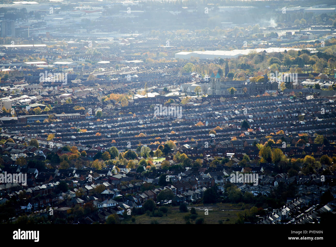 Views over the catholic enclave of Ardoyne in North Belfast Northern Ireland Stock Photo