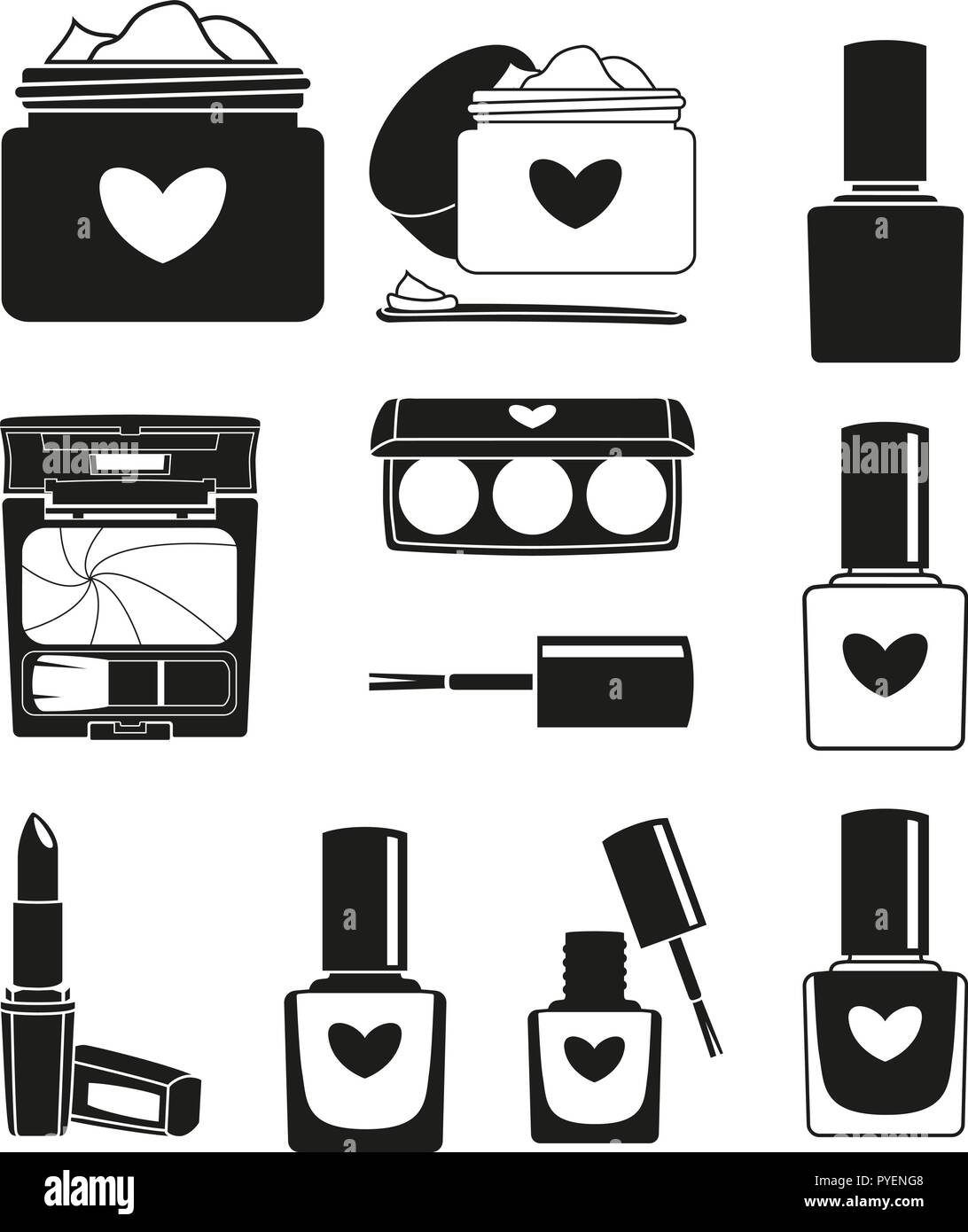 11 black and white make up silhouette elements Stock Vector