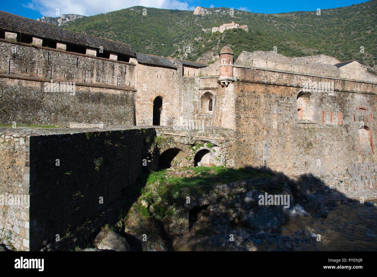 Medieval city Villefranche de Conflent in the Pyrenees mountains in France Stock Photo