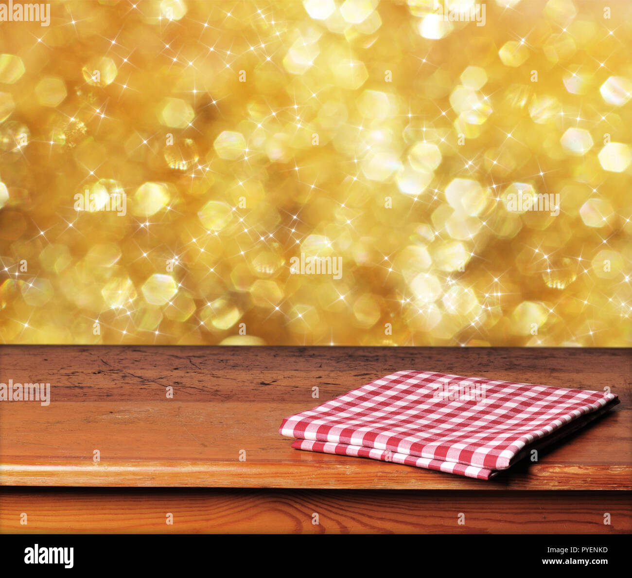 Empty wooden table for Your montages - christmas theme Stock Photo - Alamy