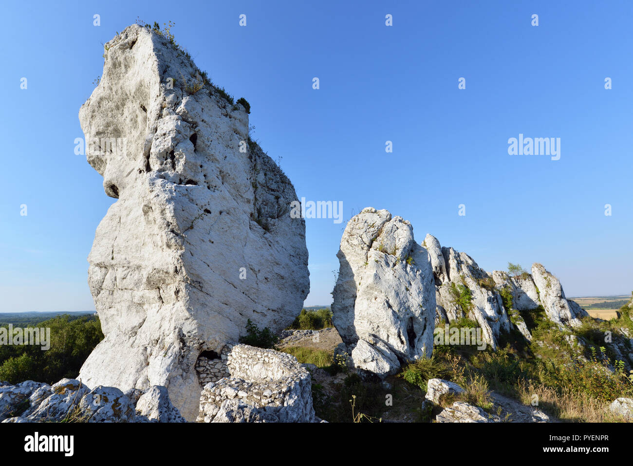 White limestone rocks in Jura Krakowsko-Czestochowska - Poland Stock Photo