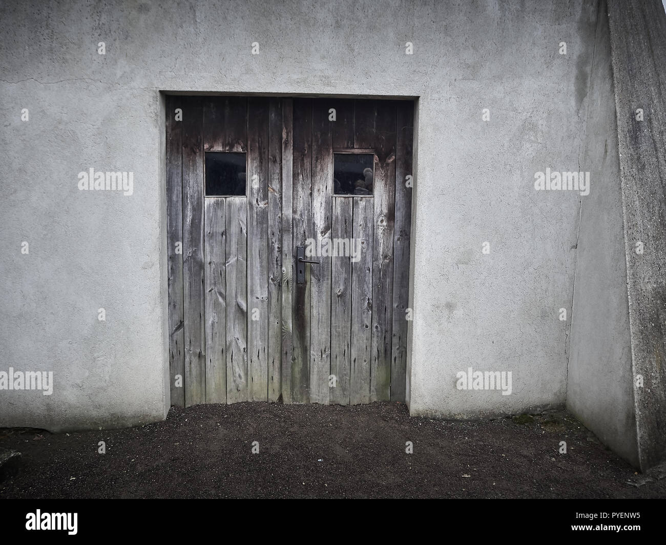 Orianenburg, Germany - December 12, 2017: Entrance of the rooms where people where creamted at the Sachsenhausen Concentration camp Stock Photo