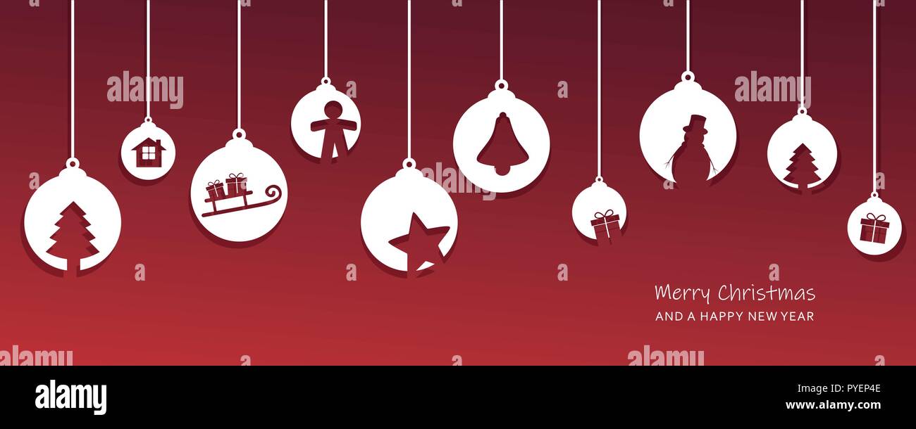 christmas card with tree balls decoration red and white vector ...
