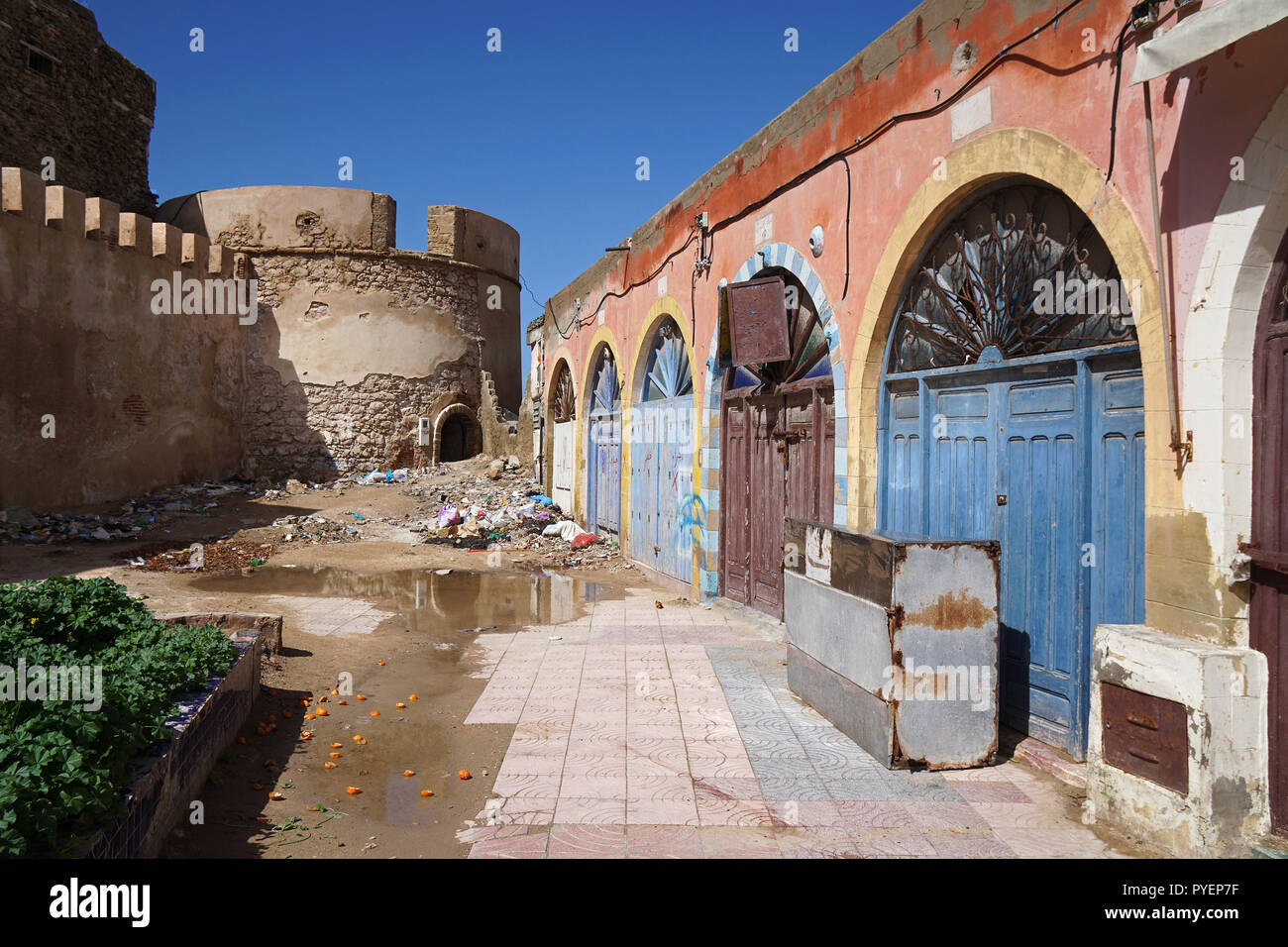 Old street at the city wall in medina of Essaouira, Morrocco, Africa Stock Photo