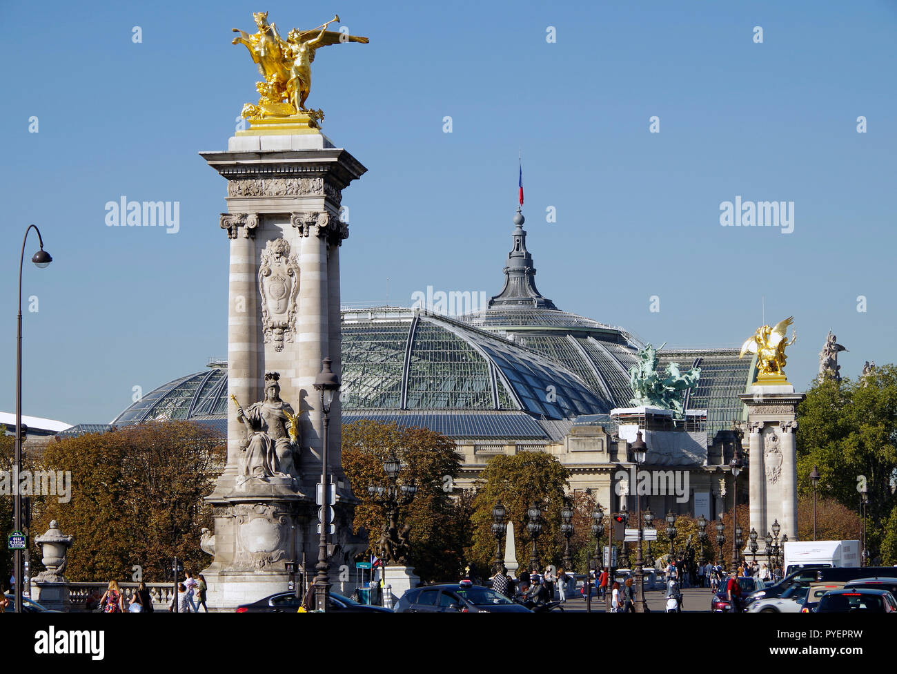 Paris France.  The Grand Palais, the Petit Palais & the Pont Alexander III, laid out in for a formal plan formed the site for the Universal Exposition Stock Photo