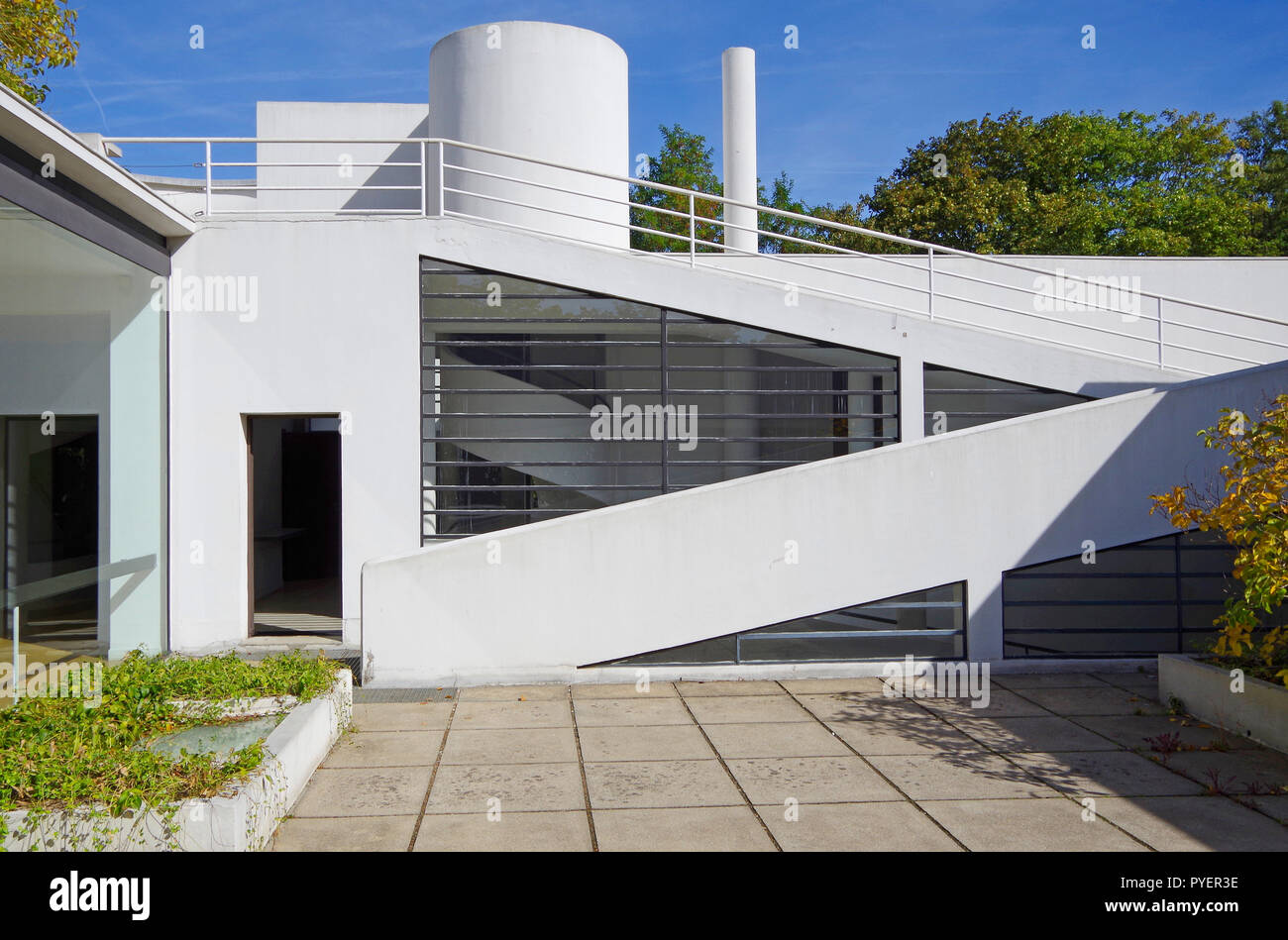 Ramps in Le Corbusier’s iconic Villa Savoye, which lead from ground floor to roof terrace, pioneering work in the International style, built 1929-31 Stock Photo