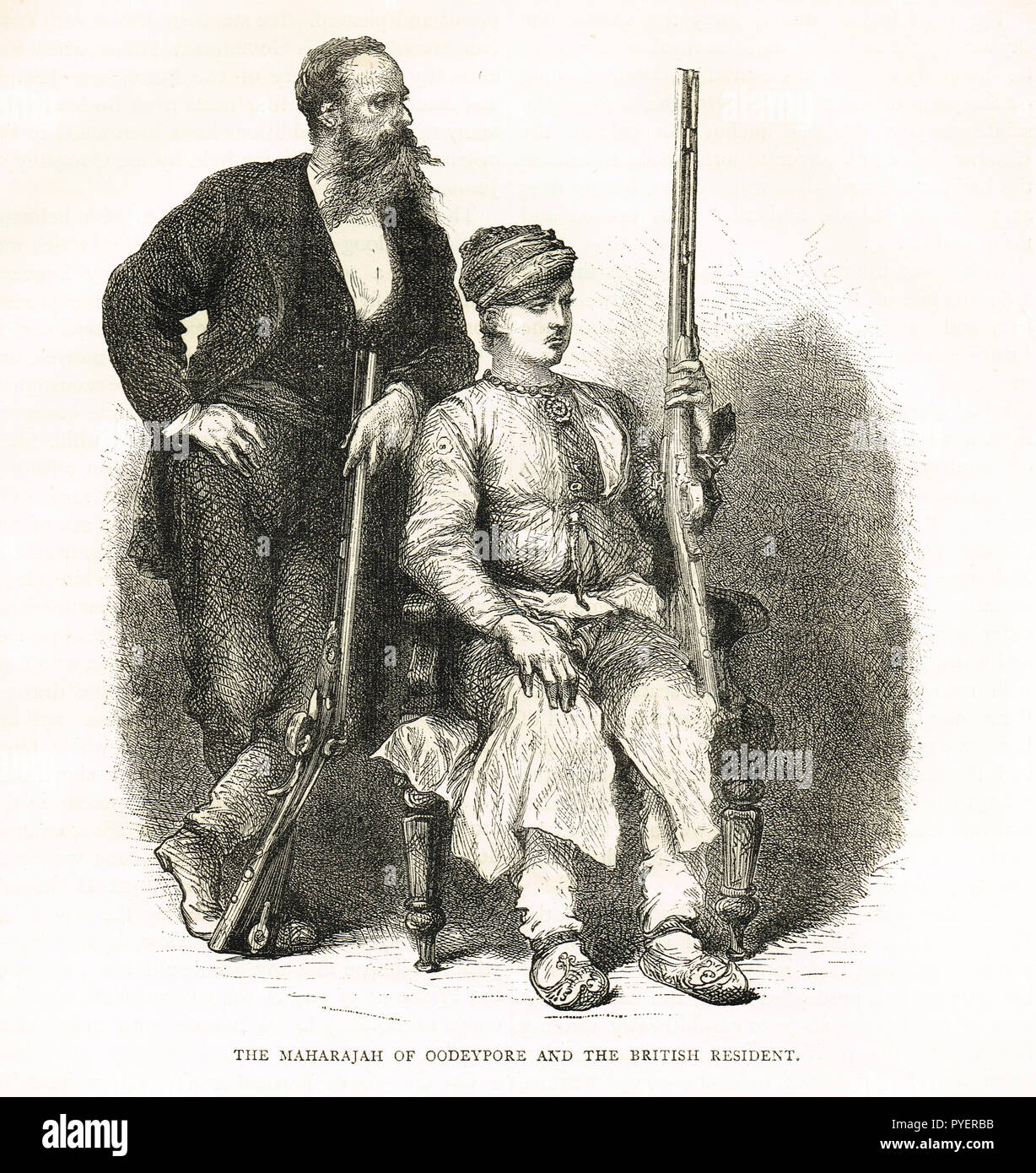 Maharajah Sajjan Singh of Udaipur, with the British resident, circa 1875 Stock Photo