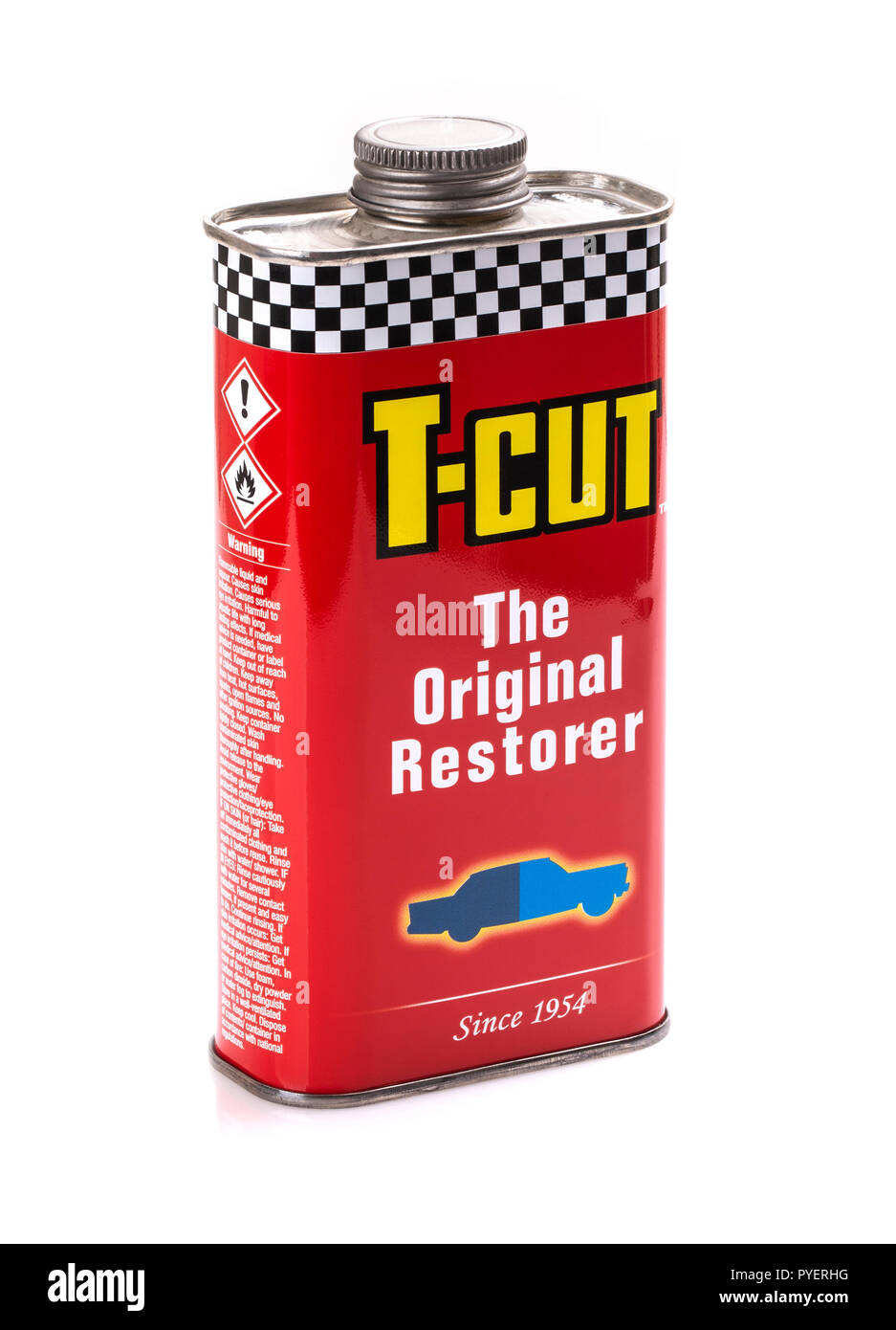 SWINDON, UK - OCTOBER 14, 2018: Can of T-Cut the original paint restorer on a white background. Stock Photo