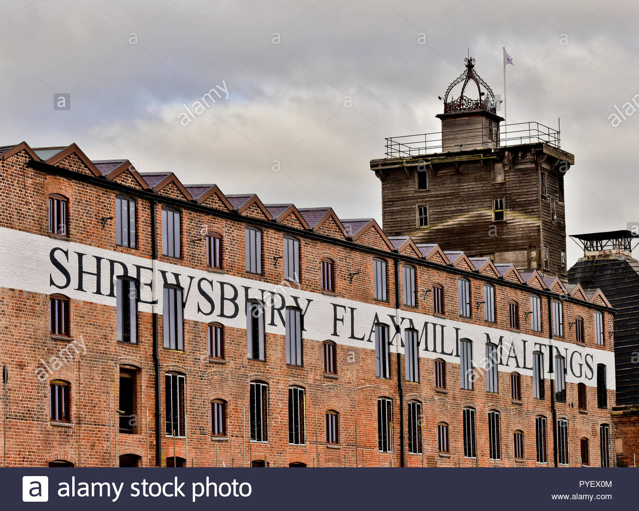 Restoration of the Shrewsbury Flaxmill Maltings continues. Built in 1797, it was the world's first Iron frame building, Shropshire, England, UK. Stock Photo