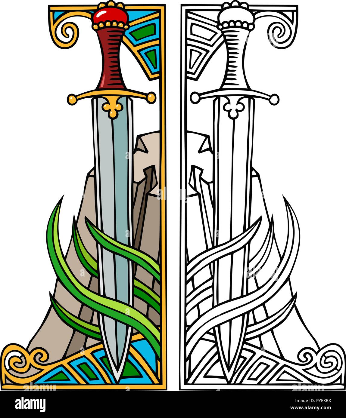 picture Medieval Border Vector https www alamy com fantasy medieval sword border design element with bonus black outline version image223448174 html
