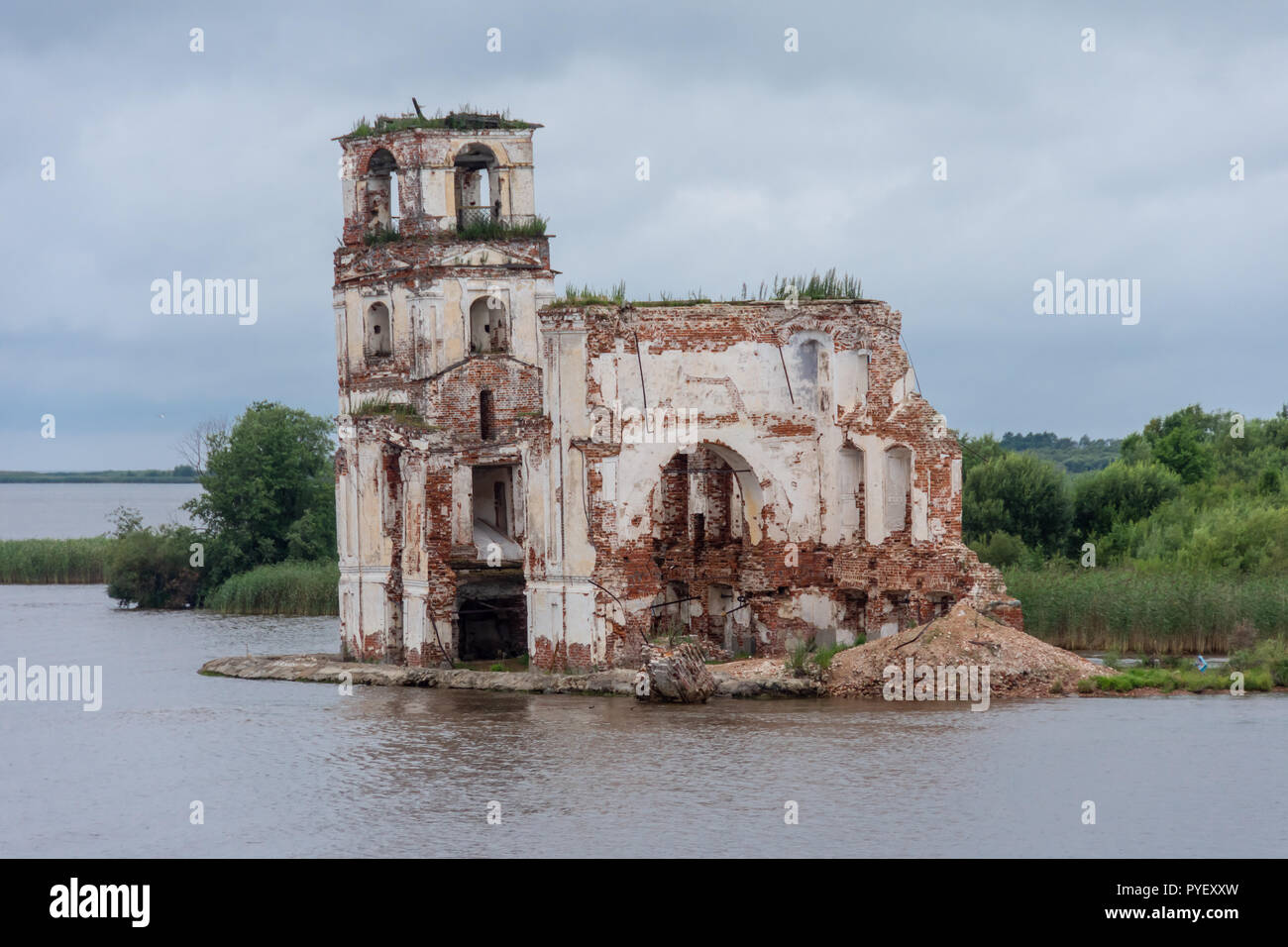 Semi-submerged church in Krokhino, Russia Stock Photo