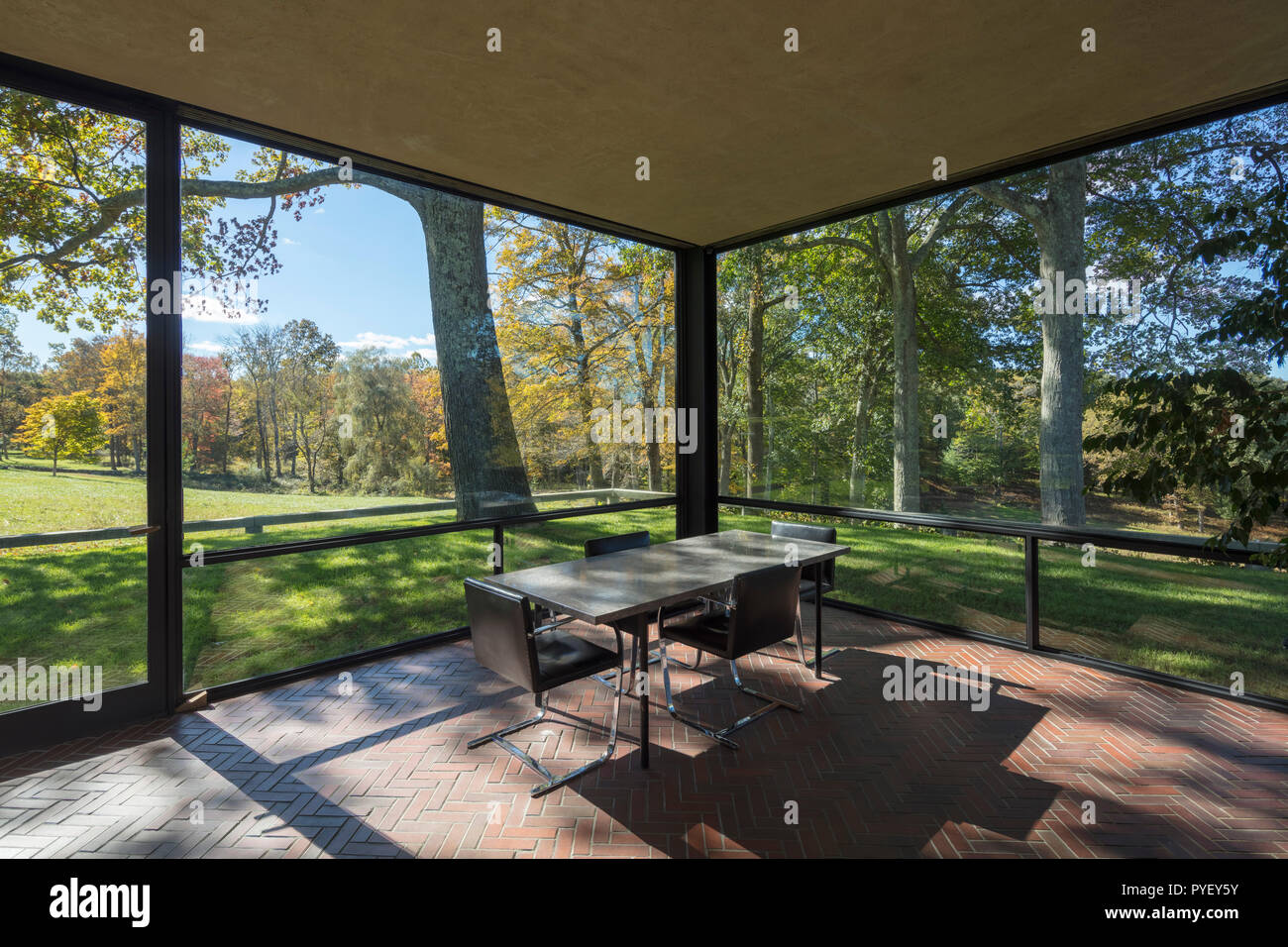 The Glass House, or Johnson house, built in 1949, is now a historic